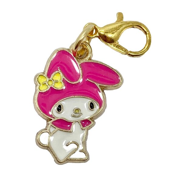 Hello Kitty My Melody Charm Clip On Zipper Pull Bag Purse Pink Enamel Gold Tone - Picture 1 of 6